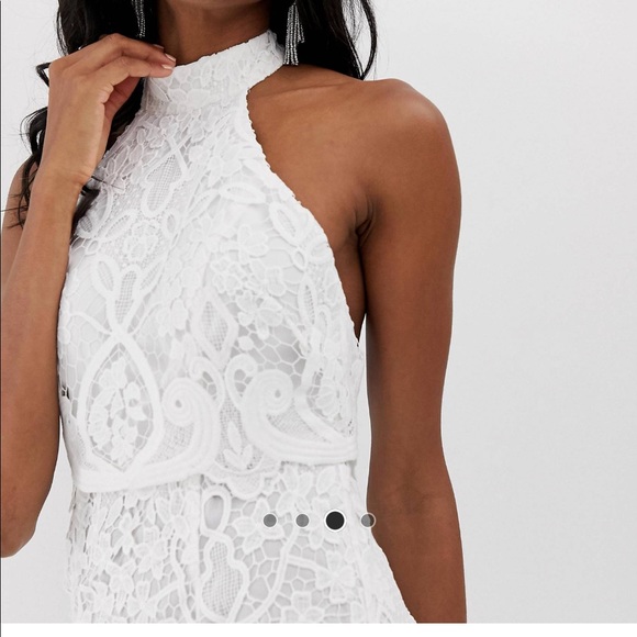 ASOS DESIGN high neck midi dress in guipure lace and peplum - Picture 4 of 5